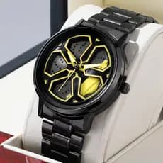 Relógio de cubo de carro roda rotativa deslumbrante esportes luminoso relógio de quartzo masculino banda de aço relógio