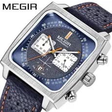 Megel MEGIR Novo Estilo Calendário À Prova D 'Água Luminoso Multifuncional Relógio Masculino Cinto Quadrado Banda de Aço