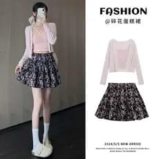 Rosa Floral saia feminina 2026 primavera verão novo estilo bolo saia versão coreana saia pequena linha a saia curta