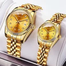 Superfície de diamante banda de aço calendário relógio feminino simples Casual estudante moda quartzo ouro terno relógio