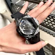 Disco de aço inoxidável grande relógio de moda masculina oco negócios automático à prova dwaterproof água genuíno mascul