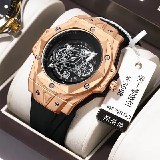 Estilo mecânico Dial de aço inoxidável grande relógio de moda masculina oco negócios automático à prova dwaterproof água