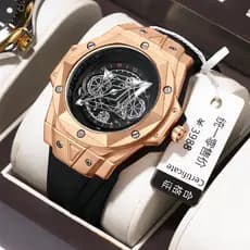 Estilo mecânico Dial de aço inoxidável grande relógio de moda masculina oco negócios automático à prova dwaterproof água