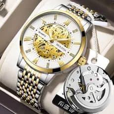 Genuíno autêntico estilo mecânico automático masculino calendário luminoso relógio masculino oco à prova dwaterproof águ