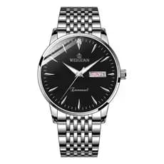 Way Crown Steel Band Watch Masculino Negócios Calendário Duplo Relógio de Quartzo Simples Relógio de Pulso Luminoso À Pr