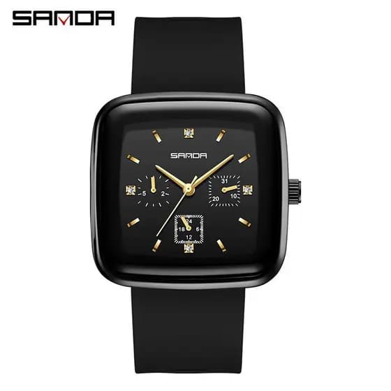 Relógio quadrado com mostrador grande, retrô, masculino, feminino, estilo moderno, dominador, exclusivo, mostrador preto