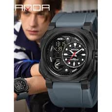 Sanda marca grande mostrador dois lugares Snooze Multi-função relógio masculino luminoso Display duplo quadrado à prova