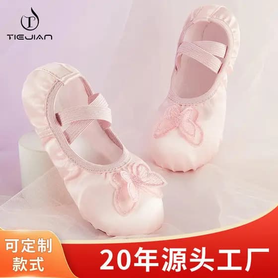 Novas crianças sapatos de balé meninas sola macia prática sapatos de dança princesa cetim bordado borboleta corpo sapato
