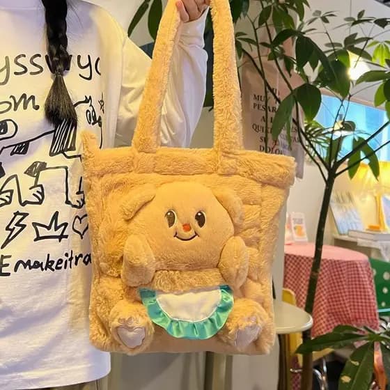 Bonito urso dos desenhos animados peludo bolsa de ombro bolsa 2025 novo estilo periférico grande capacidade Commuter moc