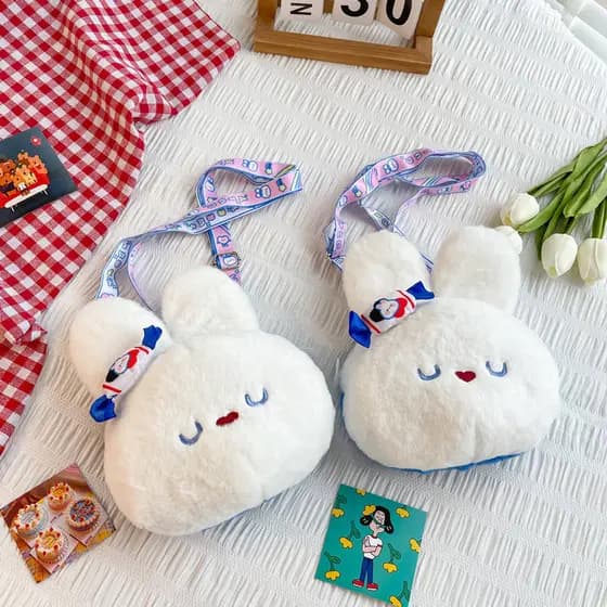 Versão coreana influenciador delicioso coelho branco pêssego leite doces saco do mensageiro de pelúcia 2022 novo estilo