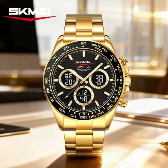 Moment Beauty Masculino Ouro Dual Display Luminoso À Prova D 'Água Multi-Função Business Relógio Eletrônico Genuíno Espo
