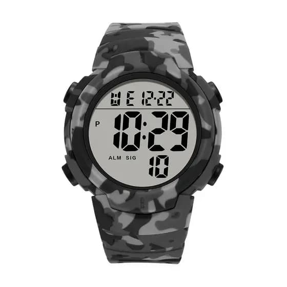 Camuflagem masculino estudante esportes relógio eletrônico multifuncional à prova dwaterproof água tela grande relógio m