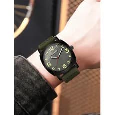 SYNOKE Relógio de Quartzo Exército Verde Cinto Retro Relógio Esportivo Grande Número Relógio de Quartzo para Idosos de M