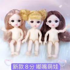 17cm 8 pontos BJD Toot Mouth Cute Girl 3D Real Eye 13 Joint Toy Body Doll