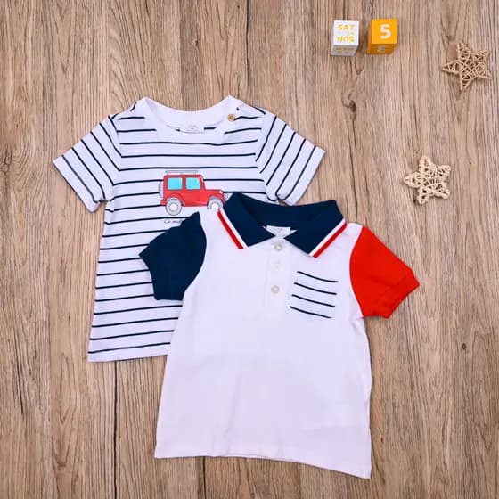 Comércio exterior europeu americano verão bebê menino algodão de manga curta camiseta bebê crianças verão Casual listrad
