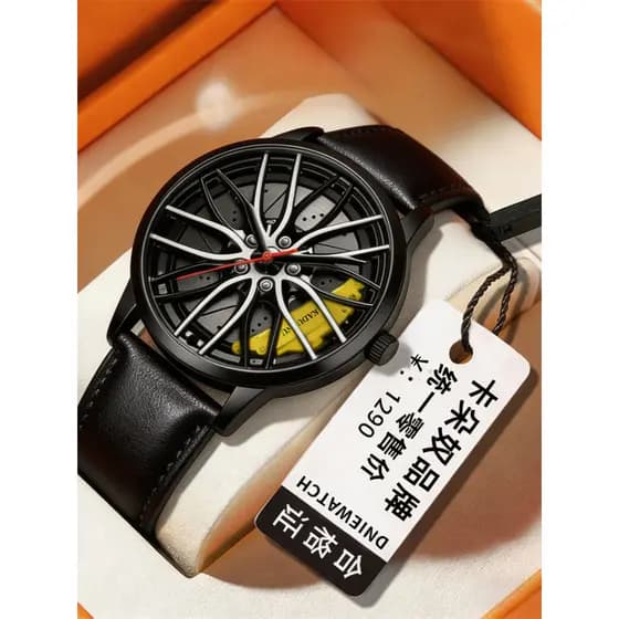Relógio esportivo masculino com mostrador de roda, relógio esportivo exclusivo e moderno com pulseira de aço preto