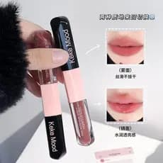 Brilho labial de duas cabeças essência espelho batom brilho de água fosco copo antiaderente brilho labial dois em um ros