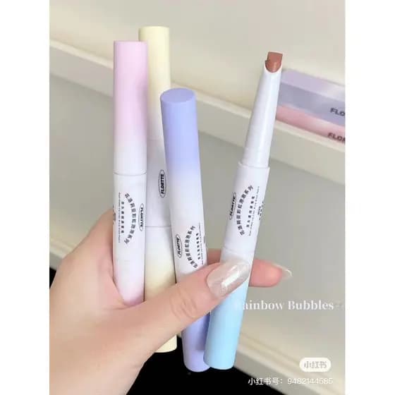 Flortte/Flor Lolia Rainbow Bubble Delineador labial de duas cabeças Brilho labial Batom dois em um Me