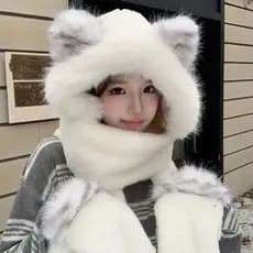 Bonito urso chapéu cachecol uma feminino inverno cachecol de pelúcia luvas inverno quente conjunto de três peças Lei Fen