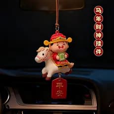 Nacional na moda ano do cavalo mascote carro pingente deus da riqueza boneca chaveiro carro elétrico ornamentos interior