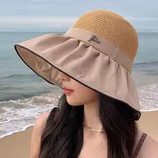 Chapéu de sol de verão feminino oco chapéu de palha de sol Anti-ultravioleta grande borda capa rosto All-Match protetor