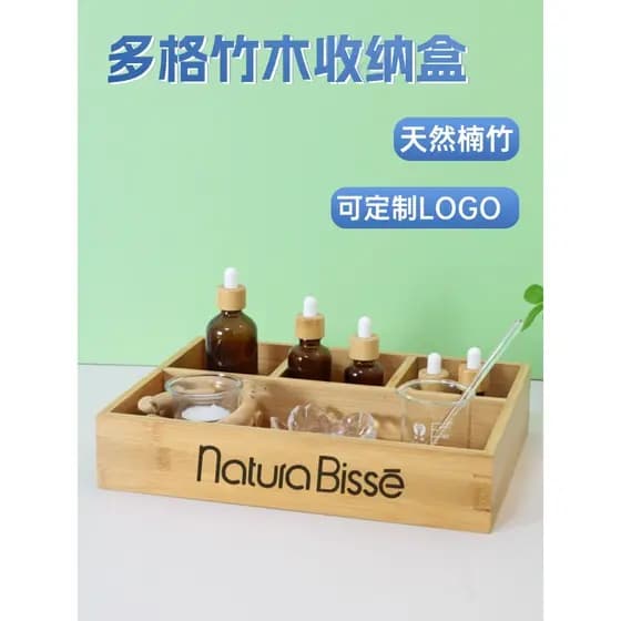 Bandeja de armazenamento de óleo essencial de madeira de bambu para salão de beleza, compartimento estilo japonês, SPA,