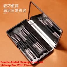Conjunto de pincéis de maquiagem portátil de duas cabeças, 5 peças com espelho, caixa de ferramentas de beleza, caixa de