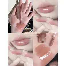 Cor de água fervida branca frágil fria!Chocolate Lip Glaze Mirror Water Gloss Vidro Lip Gloss Batom Cor Nude Simples