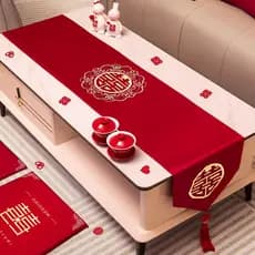 Feliz palavra casamento especial noivado mesa corredor vermelho decoração mesa de café toalha de mesa festiva TV gabinet