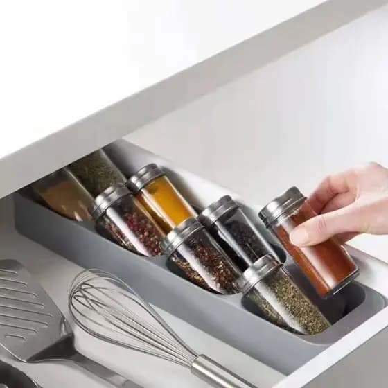 Cozinha tempero garrafa caixa de armazenamento gaveta 8 compartimentos tempero garrafa rack de armazenamento organizador
