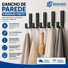 Kit com 5 Cabides quadrado preto Para Roupas, porta Toalhas e Objetos Resistente e Antiferrugem