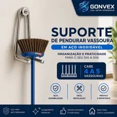 Suporte De Alumínio Parede Porta Vassoura, Rodo, Mop E Utensílios De Limpeza  Para Lavanderia