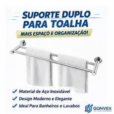 Porta Toalha de Banho Duplo / Suporte para 2 Toalhas inox