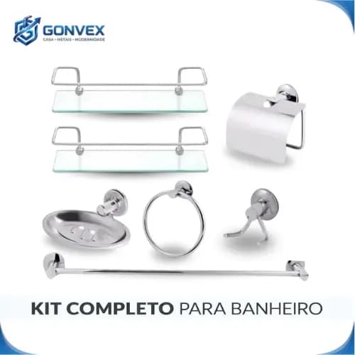 Kit Acessórios para Banheiros 5 Peças Stander com 2 Porta Shampoo Reto Acompanha Parafusos