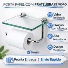 Papeleira Porta Papel Higiênico Com Prateleira Vidro