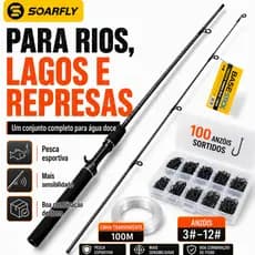 SOARFLY Kit de Pesca para Carretilha com Vara Casting 1,8m, Linha Transparente 100m e 100 Anzóis #3 ao #12