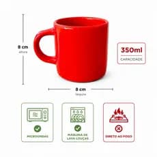 Caneca Cerâmica Vermelha Brilhante 350ml Moderna para Café e Chá