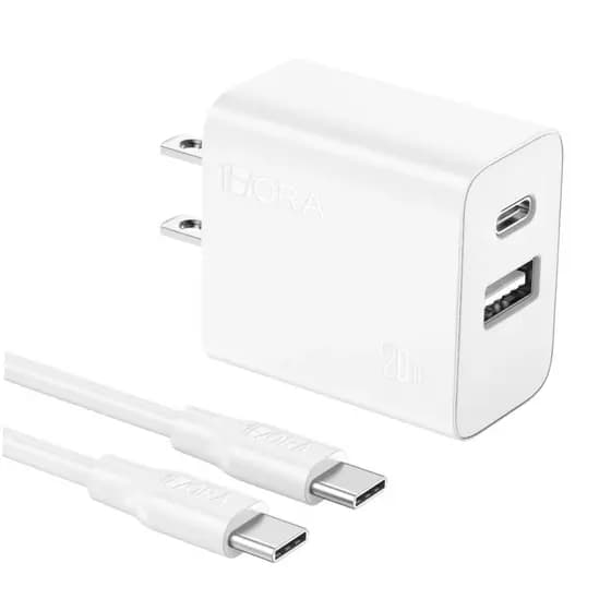 Carregador Rápido 20W com Portas USB-C PD 3A e USB-A e Cabo USB C - Plug Americano