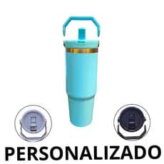 Personalizado - Garrafa Flip Straw Tumbler com Alça Superior e Canudo (900ml) - Verde Água