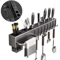 Organizador de Cozinha Multifuncional com Porta-Facas e Ganchos – Mais Organização e Praticidade