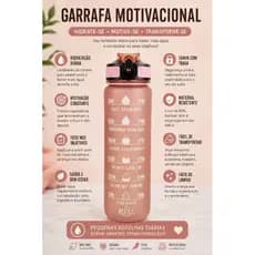 Rosa - Garrafa de Água Motivacional 1 Litro – Marcador de Horário e Frases Inspiradoras