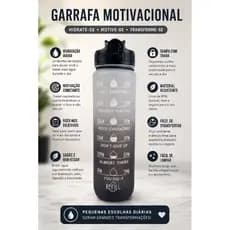 Preta - Garrafa de Água Motivacional 1 Litro – Marcador de Horário e Frases Inspiradoras