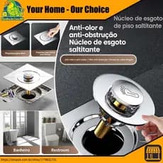 1/2 Ralo Inteligente 10x10/15x15Cm Click Inox Banheiro Lavabo Veda Cheiro kit banheiro acessórios