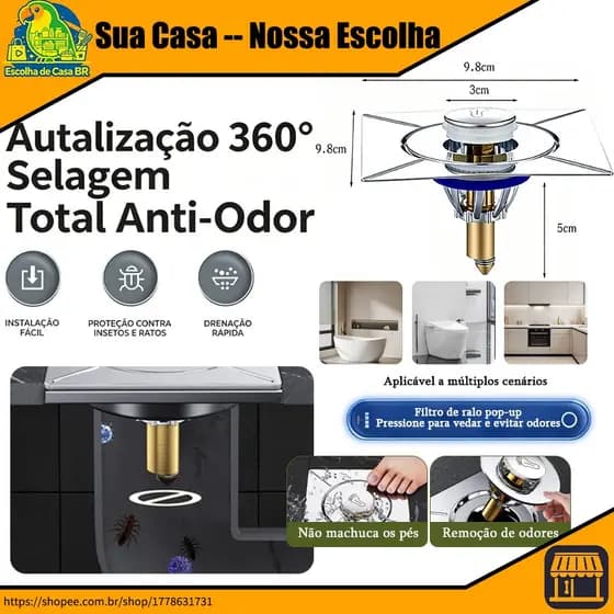 1/2 Ralo Inteligente 10x10/15x15Cm Click Inox Banheiro Lavabo Veda Cheiro kit banheiro acessórios