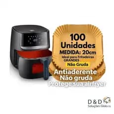 Kit 100 Formas Papel Airfryer Quadrada 20x20 Antiaderente