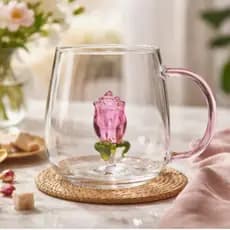 Caneca Rosa 400ml Vidro Borossilicato Premium – Presente Romântico  / Namorados/ Dia das Mães com qualidade  Premium