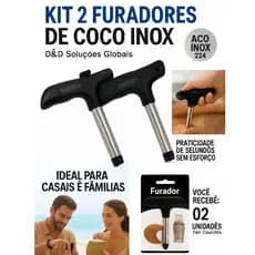 Kit 2 Furadores De Coco Inox Profissional - Prático E Rápido (Por que este título? Ele ataca as palavras-chave "Inox"