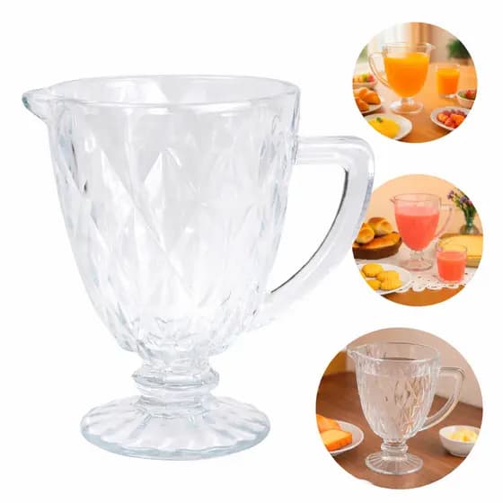 Jogo com Jarra Diamond 1200ML e 4  Taças 340ML Diamante Kit Água Suco Vinhos refrigerante material vidro original