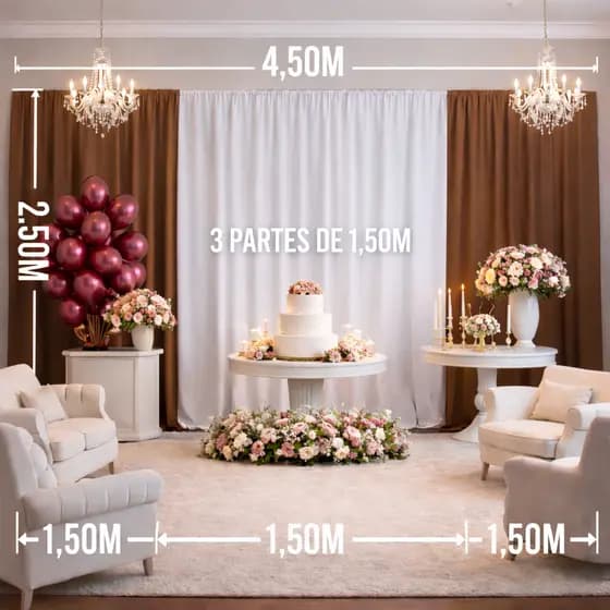 Cortina Painel De Festa 4,5x2,5m Tecido Premium Decoração Casamento Aniversário Chá Revelação