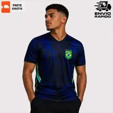 Camiseta Azul Genérica Masculina ou Feminina Brasil Seleção Patriota Copa do Mundo Dry-Fit Básica